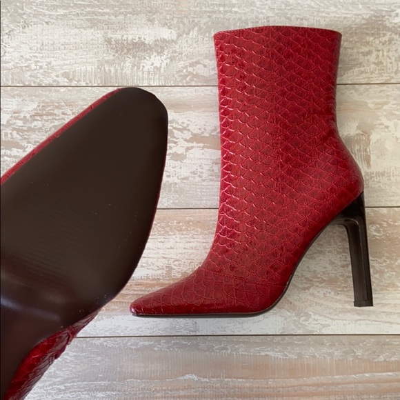 Red Patent Leather Square Toe High Heel Boots - Picture 13 of 13